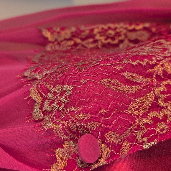 Vintage 1980s Alfred Sung Silk Two-Piece Lace Overlay Top Set – Size 4 - Picture 6 of 12